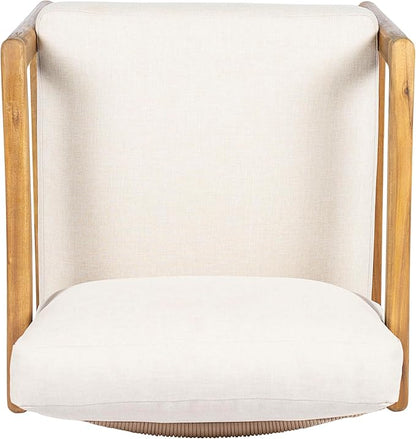 Christopher Knight Home Seward Acacia Wood Lounge Chair Outdoor with Removable Cushion, Solid Wood Patio Accent Chair with Rope Backrest, Patio Outdoor Armchair, Teak+Beige
