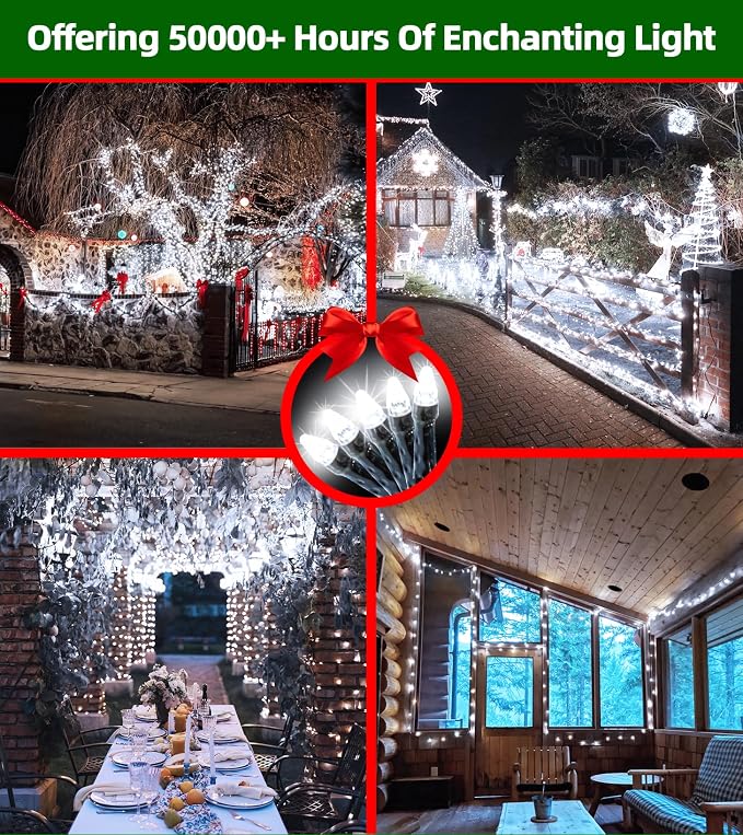 QUHUATU 750 LED 240FT Christmas String Lights, 12 Modes, Cool White | Waterproof Plug-in LED String Lights with Timer, Memory & Dimming for Trees Fences Patios House Wedding Holiday Christmas