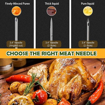 Turkey Meat Injector Syringe Kit with 3 Marinade Needles for BBQ Grill Smoker, 1 Cleaning Brush, 1 Oz/30 ml Large Capacity Injector Marinades for Meats Black