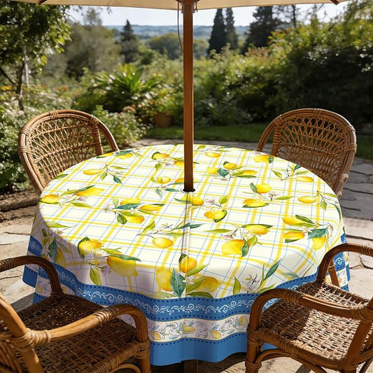 Outdoor Tablecloth with Umbrella Hole Elegant Zipper Patio Table Cloth for Outdoor Patio Garden Yard Decor