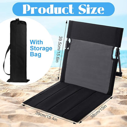 Karenhi 2 Pcs Foldable Poolside Beach Chairs for Edge of Pool Portable Beach Chairs Folding Pool Seats with Back Support Carry Bag for Adults Traveling Camping Picnic Lawn (Black)