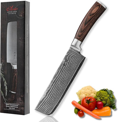 Wakoli EDIB Damascus Nakiri Knife – 6.9" Vegetable Knife with VG10 Core, Professional Kitchen Cutting Tool made of 67-Layer Damascus Steel & Ergonomic Pakkawood Handle