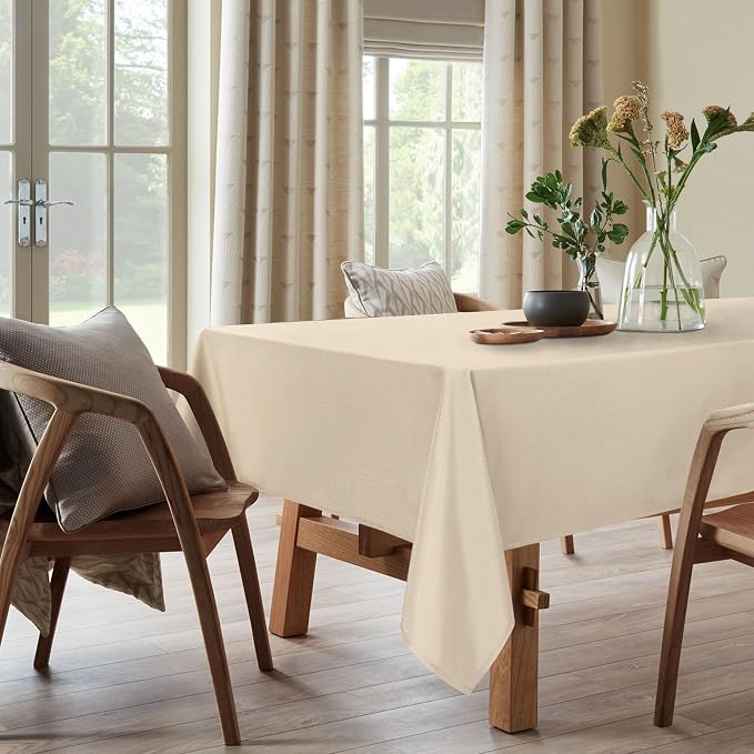 DWCN Rectangle Tablecloth - 60 x 84 Inch - Waterproof Stain and Wrinkle Resistant Washable Table Cloth, Decorative Fabric Table Cover for Kitchen Dining Room Party and Outdoor Use, Beige