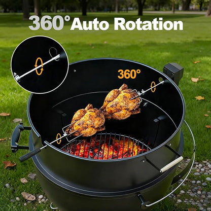 Rotisserie Grill Kit Premium Chicken Rotisserie for Weber 22 Kettle Grill, Rotating Ring Kit for Weber Kettle Accessories, Upgraded Electric Motor - Well Balanced