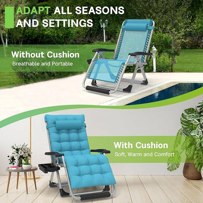 ZENPETIO 29In XL Zero Gravity Chair, 440LBS with Cushion | Anti Gravity Recliner Lounge Chair with Aluminum Alloy Lock & Footrest, 90-170° Adjustable, for Lawn Patio Indoor Outdoor