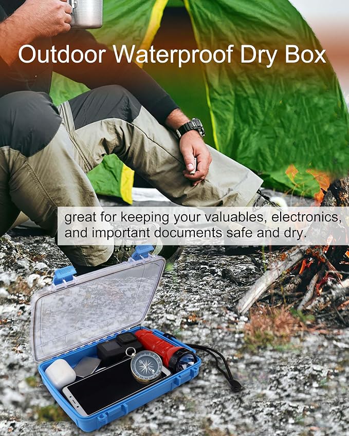 Waterproof Dry Box Floating Watertight Storage Box for Kayak & Boat | Waterproof Drybox Container, with Rubber Gasket & Transparent Lid & Rope for Water Sports, 9.4" L x 6.5" W x 2" H