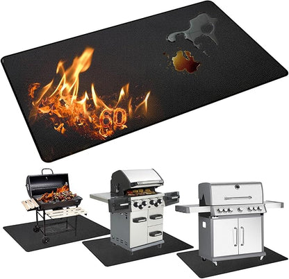 60" x 40" Grill Mats for Outdoor Grill, 2000°F Fireproof Under Grill Mat, Double-Sided Silicone Grill Pads for Deck Protector, Waterproof Oil-Proof BBQ Grill Matt for Fire Pit, Black