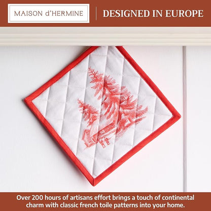 Maison d' Hermine Pot Holders 100% Cotton Potholders (8" x 8", Pack of 1) | Heat Resistant Hot Pads with Loop BBQ Cooking Baking Hotel Kitchen Handling Hot Pans Thanksgiving Christmas - Winter Jouy