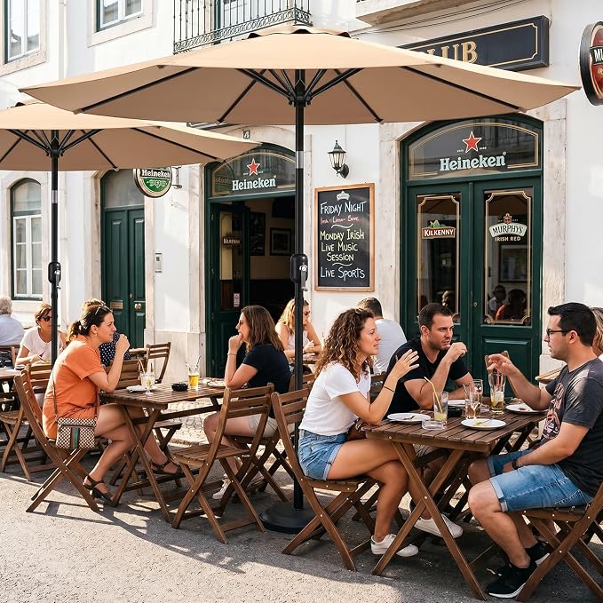 9FT Patio Umbrella,Outdoor Table Umbrella with Push Button Tilt & Crank,Pool Umbrella with Fade-Resistant Canopy, Heavy-Duty Steel Frame, Vented Top, for Deck, Backyard & Market