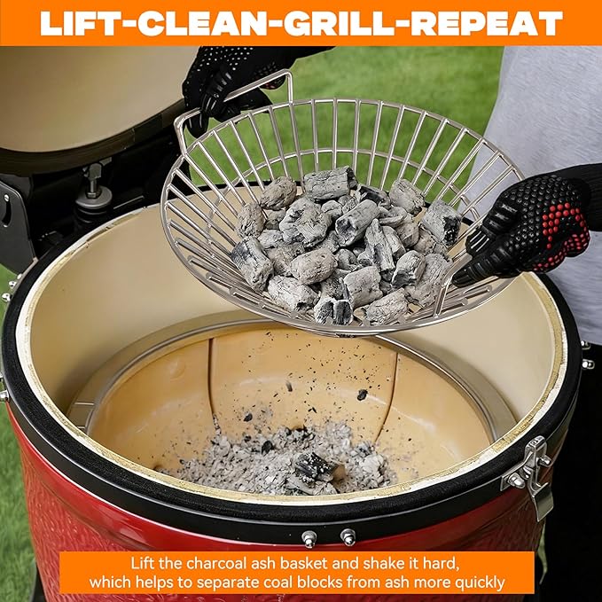 onlyfire Upgraded Stainless Steel Charcoal Ash Basket, Fits Large BGE, Kamado Joe Classic, Vision Classic B, Vision Pro S-Series & Similar Kamado Grills