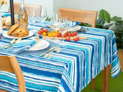 YiHomer Indoor Outdoor Tabletop for Spring Summer Decorations, Picnics and Dinner Parties - Stain and Water Resistant, Crayon Art (Ocean), Zipper Tablecloth, 60 x 120 Rectangle with Umbrella Hole