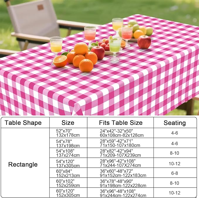 Smiry Picnic Table Cloth, Vinyl Tablecloths with Flannel Backing, 52"x70" | Waterproof Rectangle Table Cloth, Wipeable Buffalo Plaid Table Cover for Indoor and Outdoor (Hot Pink & White)