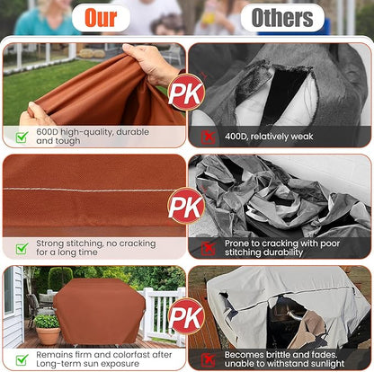63 Inch Grill Cover for Weber Genesis 300 Series and New 2022 Genesis 300 Grills, Heavy Duty Waterproof Fade Resistant Outdoor BBQ Grill Cover with Elastic Drawstrings, Compared to Weber 7757, Brown