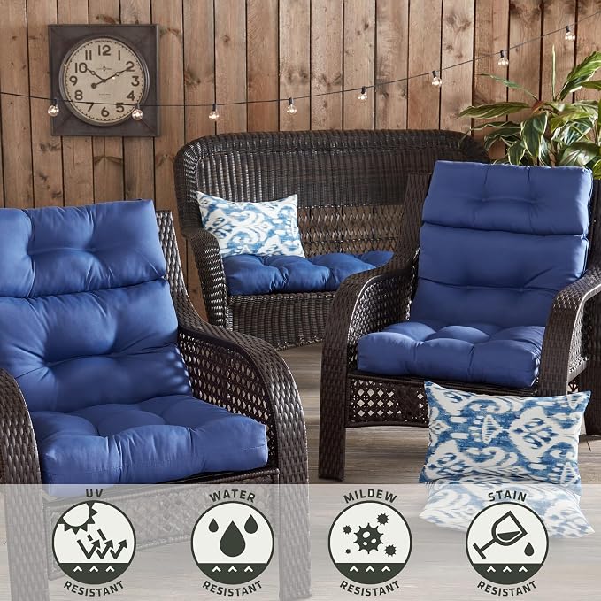 Greendale Home Fashions Outdoor 44x22-inch High Back Chair Cushions (Set of 2), Blue