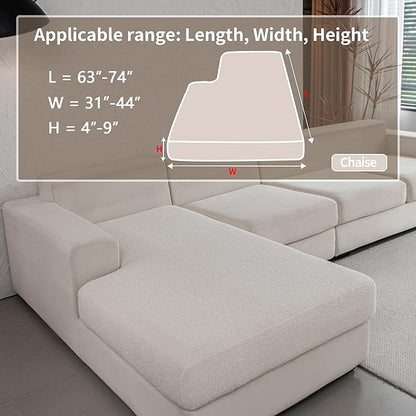 OHSIO Couch Cushion Covers for Sectional Sofa, Stretch Soft Sofa Slipcovers Washable Wear-Resistant Universal Furniture Protector for Living Room(1 Piece Chaise Cover, Ivory)