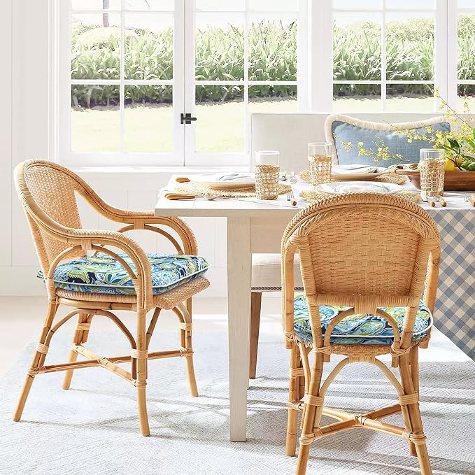 DYTXIII Set of 4 Outdoor Chair Cushions with Ties,Water Repellent Patio Chair Pads 17"x 16" for Outdoor Furniture,Round Corner Seat Cushions for Garden Yard Kitchen Paisley Lapis Green