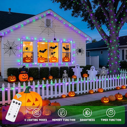 JMEXSUSS 500 LED Purple and Green Halloween Lights | 173ft Halloween String Lights Outdoor Waterproof, 8 Modes Christmas Lights Plug in for Party House Halloween Decor