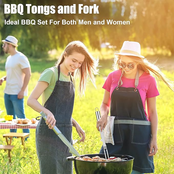 ROMANTICIST 27pcs Heavy Duty Grilling Gifts for Men Dad Fathers Day, Extra Thick BBQ Accessories Tools Set, Stainless Steel Grill Utensils Kit with Meat Claws,Canvas Bag for Outdoor Camping Silver