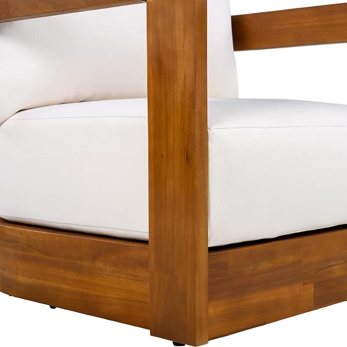Christopher Knight Home Sylas Acacia Wood Lounge Chair Outdoor, Curved Tub Design Accent Chair with Weather Resistant Cushion, Comfy Low Profile Reading Seating for Garden/Backyard, Teak+ Beige