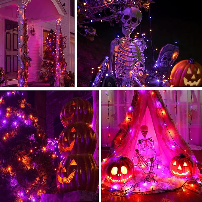 75.8FT 200 LED Linkable Orange and Purple Halloween Lights Indoor Outdoor | Timer & Memory Function & 8 Modes Plug in String Lights Waterproof for Creepy Halloween Party Tree Roof Graveyard Decor