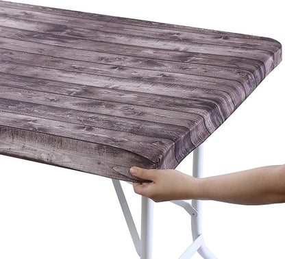 Brielle Home Easy Care Tablecloth Printed Cotton Fabric Washable Wrinkle Resistant Fitted Table Cover, Distressed Wood, 30"x72"