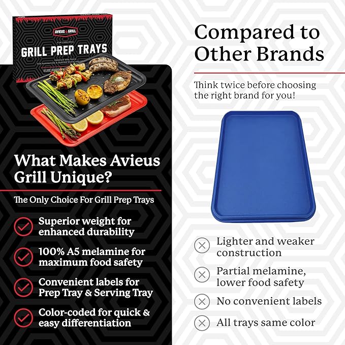 AVIEUS Grill Prep and Serve Trays | Set of 2 Stackable, Melamine Trays | Serving Tray & Marinating Tray | Serving Platter for Plating Food & BBQ Prep Tub for Marinating Meats | Grill Accessories |