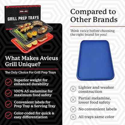 AVIEUS Grill Prep and Serve Trays | Set of 2 Stackable, Melamine Trays | Serving Tray & Marinating Tray | Serving Platter for Plating Food & BBQ Prep Tub for Marinating Meats | Grill Accessories |