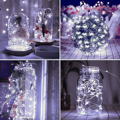 4 Pack Solar Powered Copper Wire String Lights Outdoor, Total 400LED Waterproof 8 Modes Fairy Lights for Garden, Patio, Party, Yard, Christmas (White)