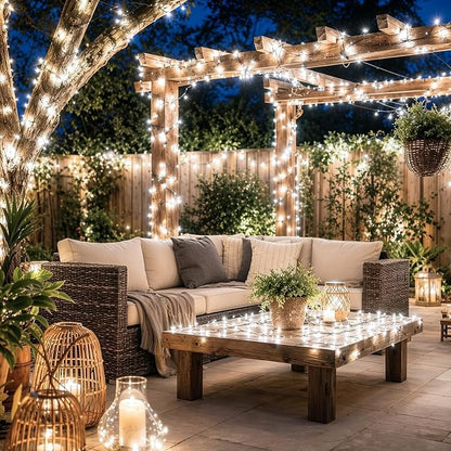 Solar String Lights Outdoor 2 Pack Total 66FT 200LED Solar Fairy Lights Waterproof 8 Modes Twinkle Solar Lights for Patio, Garden Yard Party Wedding Tree Christmas Halloween Decoration, White