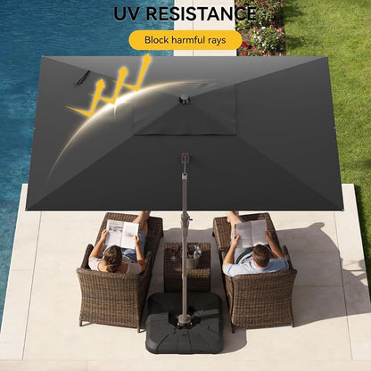 9x12 FT Cantilever Patio Umbrella with Base, Large Rectangular Offset Outdoor Umbrella with 360° Rotation, Heavy Duty Shade Umbrella for Garden Backyard Deck Poolside Courtyard, Grey