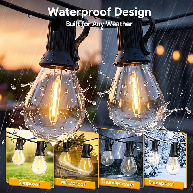 LED Outdoor String Lights 100FT Outside Waterproof Shatterproof Patio Light | Commercial Grade Dimmable Warm White Connectable Edison Bulb Hanging Light for Backyard, Porch, Balcony, Garden Decor