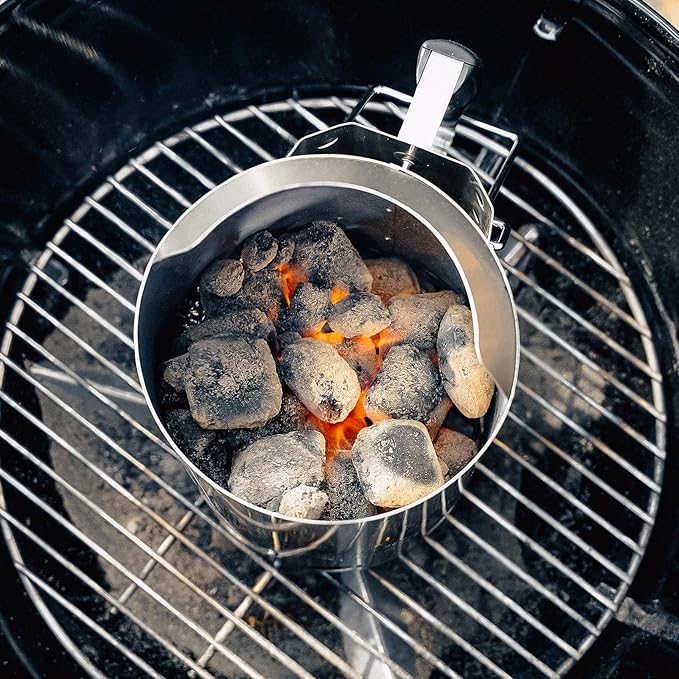 onlyfire Heavy Duty Deluxe BBQ Chimney Starter, Stainless Steel Charcoal Chimney Starter for Charcoal Grills Barbecue Fire Starter with Heat Shield & Stay-Cool Handle Easy to Use Grill Tool
