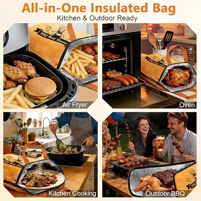 BBQ Blanket for Resting Meat, Insulated Bag with Wide Mouth for Brisket, Pork Shoulder, Turkey, Suitable for Smoker, Kitchen, Camping, Picnic, Birthday Gift for Men Dad Husband (21 inch)