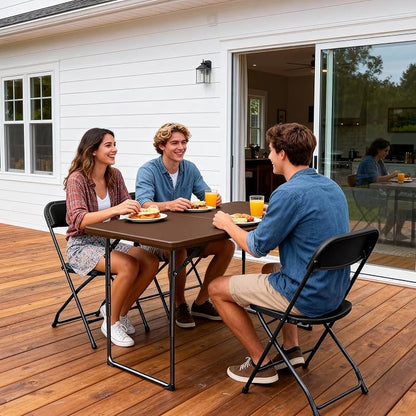 2 Pack Folding Table, 4FT Foldable Picnic Table with Adjustable Height, Heavy Duty Fold-in-Half Portable Table for Weddings, Camping, RV Travel, Parties, BBQs, Easy to Fold and Store, Brown