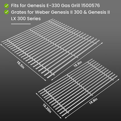 Uniflasy Genesis II 300 Grill Grates 66095 66802 Replacement for Weber Genesis II LX 300 GS4 Parts 66805 84136 18.75" 7MM Stainless Steel Cooking Grates for E310 E315 E325 E330 S310 S335 S345