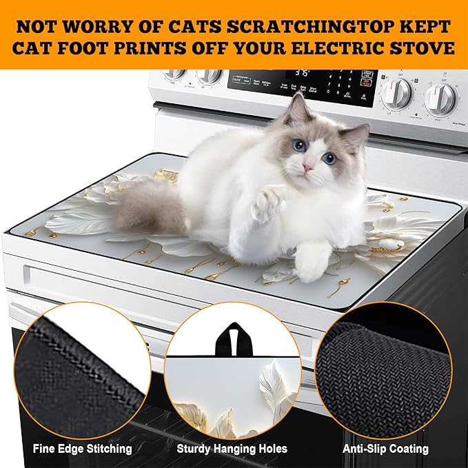 Multi-Design Stove Cover for Glass/Electric Stoves - 3-in-1 Heat-Resistant Protector Mat, Non-Slip Drying Rack 28"x20"
