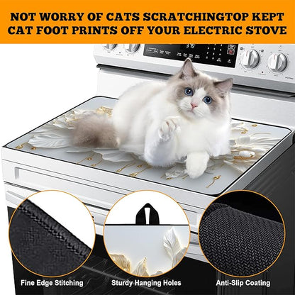 Multi-Design Stove Cover for Glass/Electric Stoves - 3-in-1 Heat-Resistant Protector Mat, Non-Slip Drying Rack 28"x20"