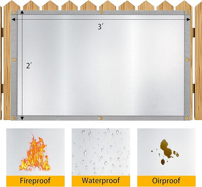 Heat Shield Behind Grill Silver Fireproof Cover and Screen Protect Deck Railing from Grill Heat Shield for Wood Stove, 3’x2’ Wall Protector for Fridge Waterproof BBQ Mat UV Resistant Privacy Screen
