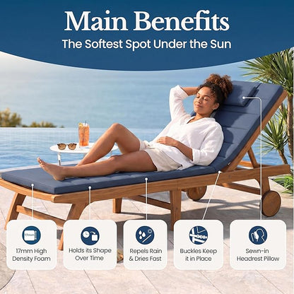 Quilted Chaise Lounge Outdoor Patio Furniture Cushions | Water-Resistant Patio Chair Cushions | Durable, High-Density Foam Outdoor Chair Cushions - Heather Indigo, 74"x23" (Chair Not Included)