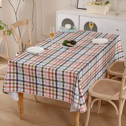 Heavy Duty Vinyl Tablecloth with Flannel Backing Waterproof Oil-Proof Plastic Table Cloth Stain-Resistant Wipeable Rectangle or Square Table Cover for Indoor and Outdoor (Color Checkered，60x102 Inch)