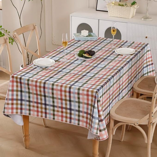 Heavy Duty Vinyl Tablecloth with Flannel Backing Waterproof Oil-Proof Plastic Table Cloth Stain-Resistant Wipeable Rectangle or Square Table Cover for Indoor and Outdoor (Color Checkered，60x102 Inch)