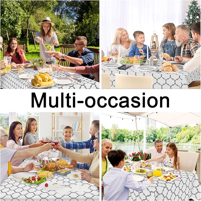 Smiry Rectangle Table Cloth, Waterproof Vinyl Tablecloth with Flannel Backing for Rectangle Tables, Wipeable Spillproof Plastic Tablecloths for Dining, Camping, Indoor and Outdoor (54"x120", White)