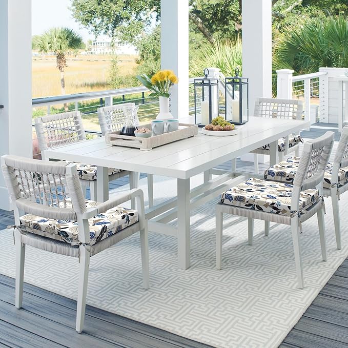 DYTXIII Set of 4 Outdoor Chair Cushions, Water Resistant 18.5"x16"x2" Square Seat Cushion for Patio Dining Chairs, High-Density Replacement Pads for Indoor Outdoor Furniture - Breeze Leaves Beige