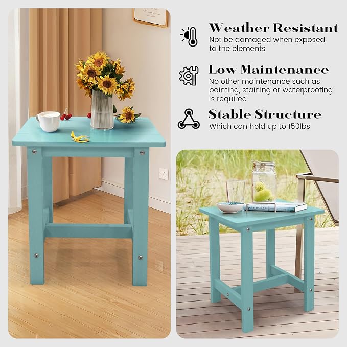 Outdoor Side Table, Weather Resistant Double Small Adirondack Side Table, Outdoor Indoor End Table for Chair, 17" Patio Table for Pool, Deck and Porch, Black (Item1, Dark Blue)