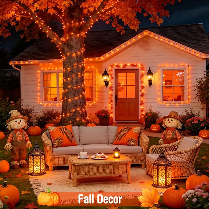 JMEXSUSS 200 LED Orange Halloween Lights Outdoor, 66ft String Light Plug in | Connectable, 8 Modes, Outdoor Indoor Use, Halloween Lights for Tree Bedroom Porch Garden Fence Patio Fall Halloween Decor