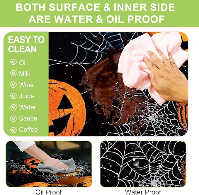 ANNA QUEEN Halloween Pumpkin 6FT Picnic Table Cover Set, Spooky 3PCS 72"x30" Jack-o'-Lantern Tablecloth & Bench Covers, Waterproof Camping Outdoor Decor