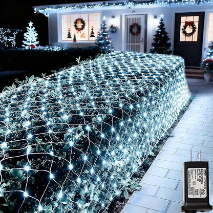 Lovelite 360 LED Net Lights, 21ft x 5ft Christmas Mesh Lights Clear Wire 8 Modes, Waterproof Connectable String Light Plug in for Xmas Tree Bushes Garden Outdoor Party Decorations - White