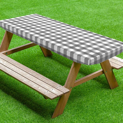 UMINEUX Fitted Rectangle Tablecloth for 6 ft - Plastic Vinyl Flannel Backed with Elastic Edged, Waterproof & Wipeable Table Cover for Indoor Patio Use (30x72 Inch, 1-Pieces, GreyPlaid)