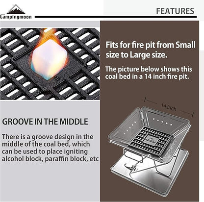 CAMPINGMOON Cast Iron Coal Bed Charcoal Fire Grate 6.89x6.89-inch T-175