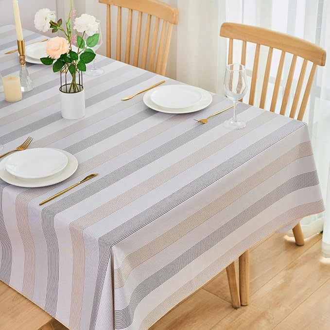 LIBERECOO Heavy Duty Vinyl Tablecloth with Flannel Backing Waterproof Oil-Proof Plastic Table Cloth Stain-Resistant Wipeable Rectangle or Square Table Cover for Indoor and Outdoor 60 x 102 Inch